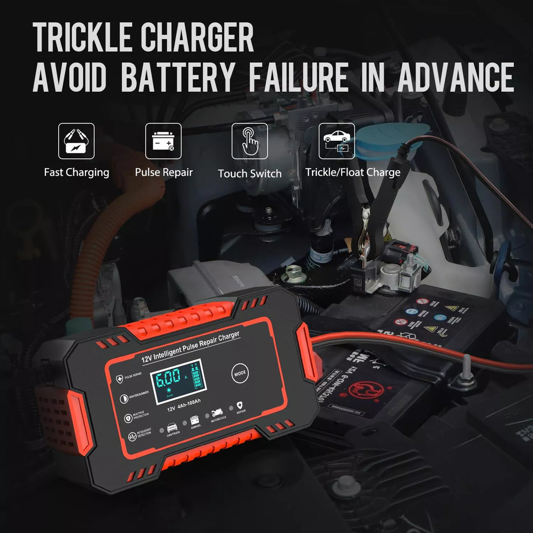 12V Automatic Battery Charger with Digital Display - Power Pulse Repair for Wet & Dry Lead Acid Batteries