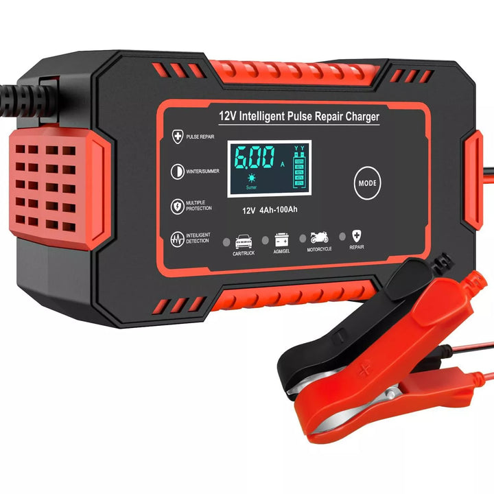 12V Automatic Battery Charger with Digital Display - Power Pulse Repair for Wet & Dry Lead Acid Batteries