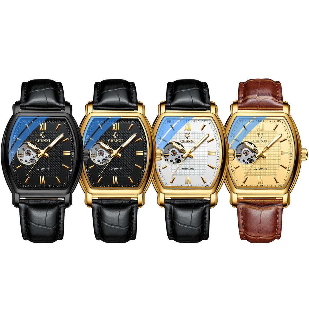 Men's Automatic Fashion Square Let Go Hollow Mechanical Watch