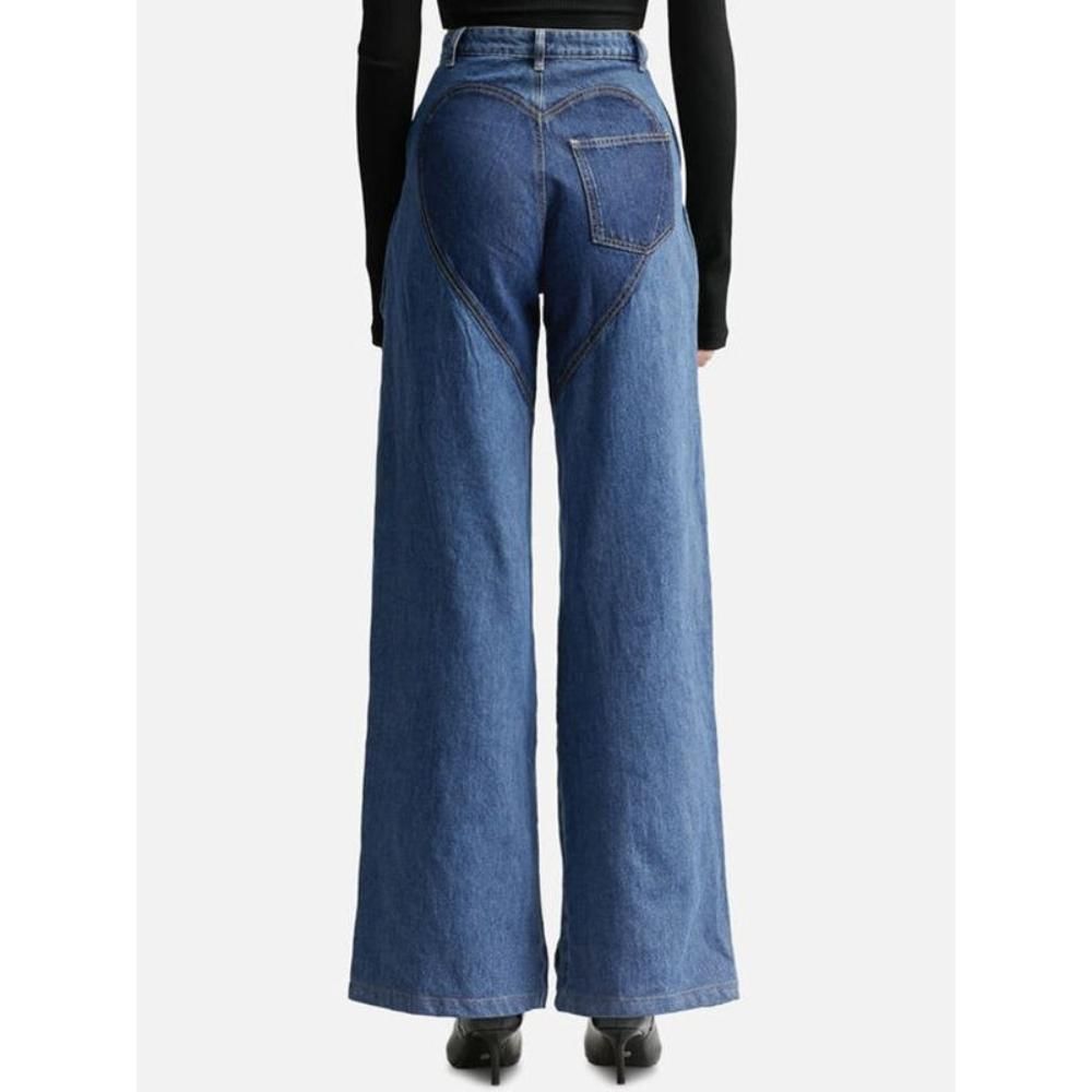 High Waist Contrast Straight Denim Jeans