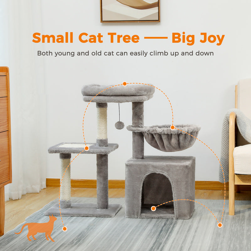 Compact 2-in-1 Cat Tree Condo with Scratching Post & Cozy Hammock, 28.7" Tall