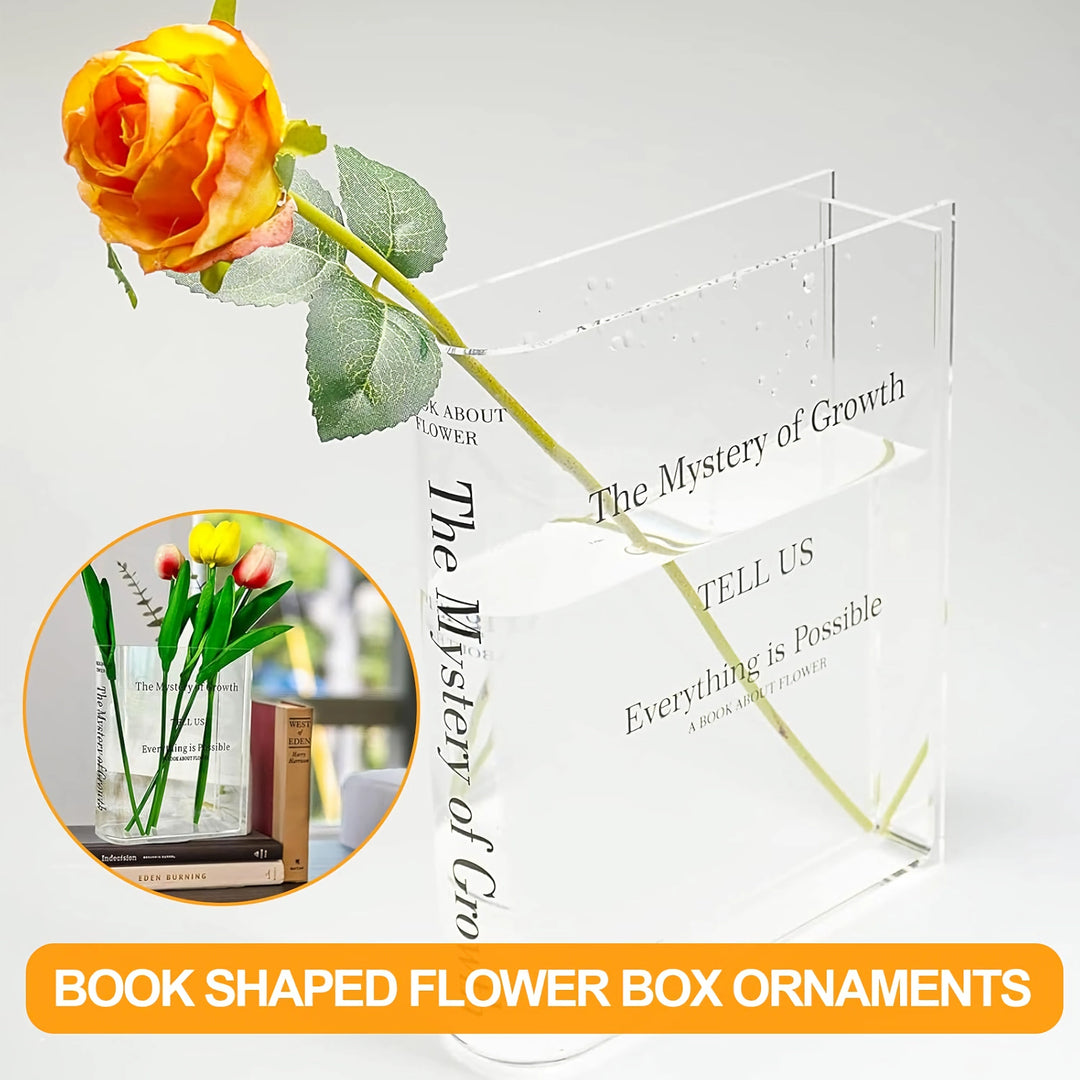 Modern Clear Acrylic Book Vase – Transparent, Creative Flower Vase