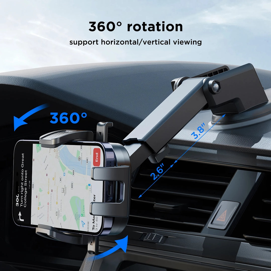 360° Rotation Car Phone Holder - Universal Dashboard & Windshield Mount with Strong Suction