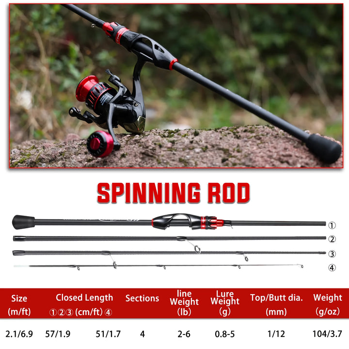 UltraLight 2.1m Carbon Fiber Fishing Rod - 4 Section EVA Handle Baitcasting Pole