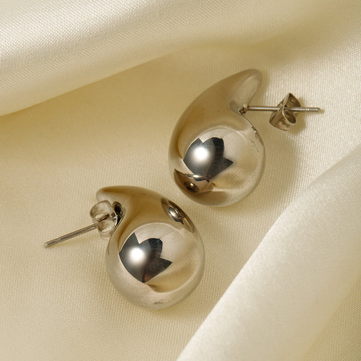 18K Gold Plated Smooth Water Drop Stud Earrings