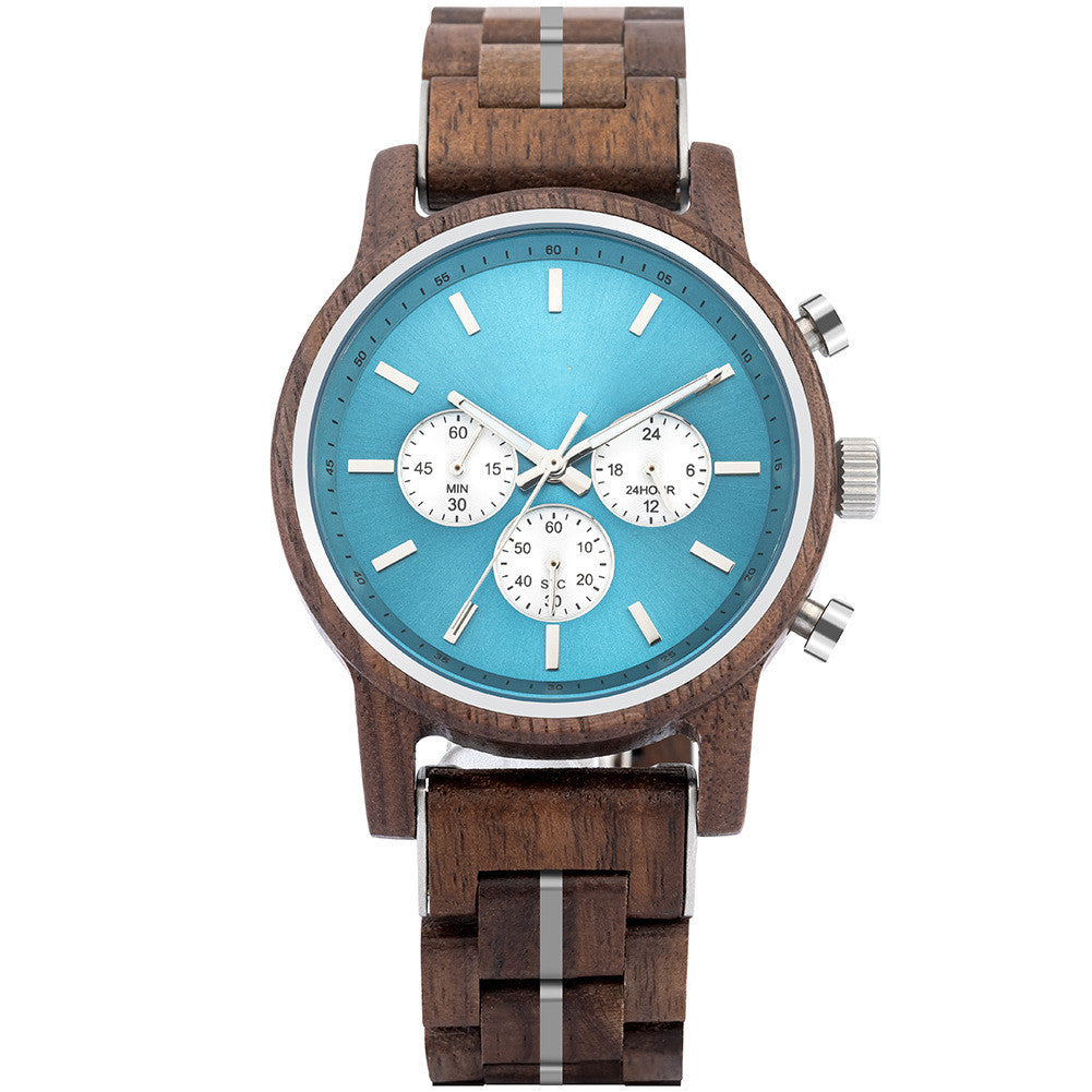 New Leisure Sports Wood Watch Men's Stainless Steel Back Cover