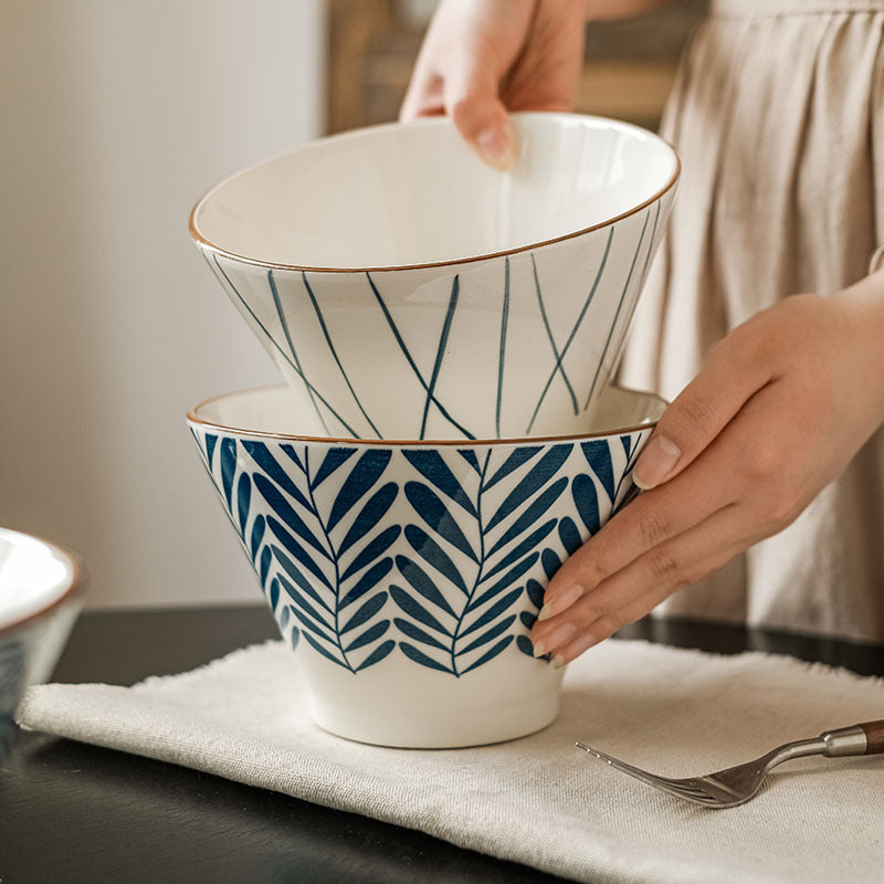 Noodle Bowl Homemade Underglaze Ceramic Rain-hat Shaped Bowl