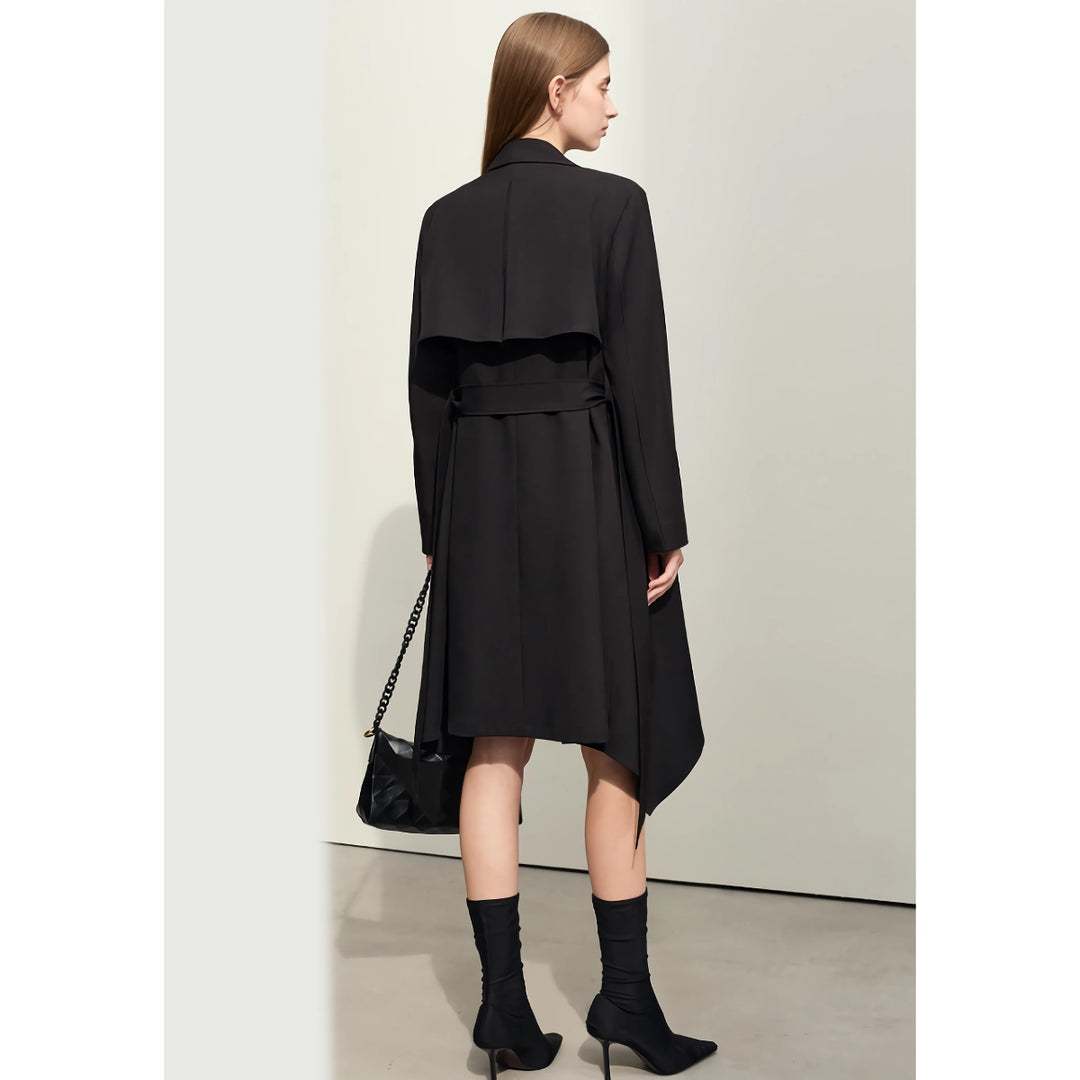 Chic Minimalist Two-Piece Trench Coat with Irregular Hem and Belt for Women