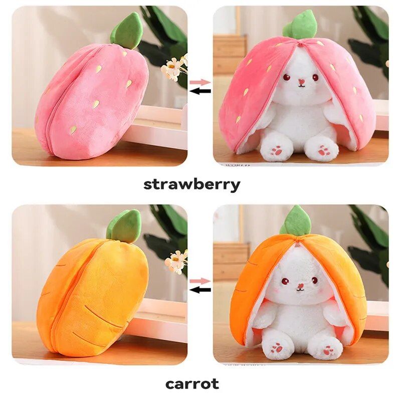 Charming Strawberry Carrot Rabbit Plush Toy - Transformable Fruit to Bunny Stuffed Doll