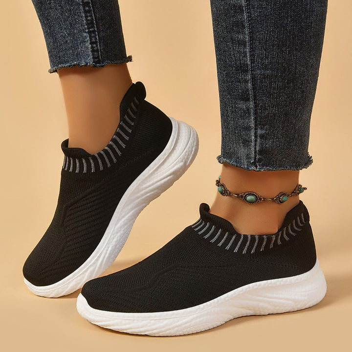 Striped Flat Sneakers Fashion Lightweight Breathable Socks Flats Shoes For Women Slip On Sports Shoes