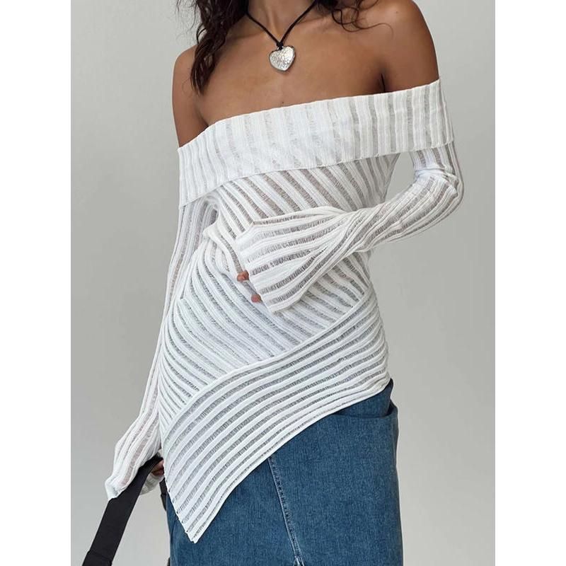 Elegant Off-shoulder Backless White Tee