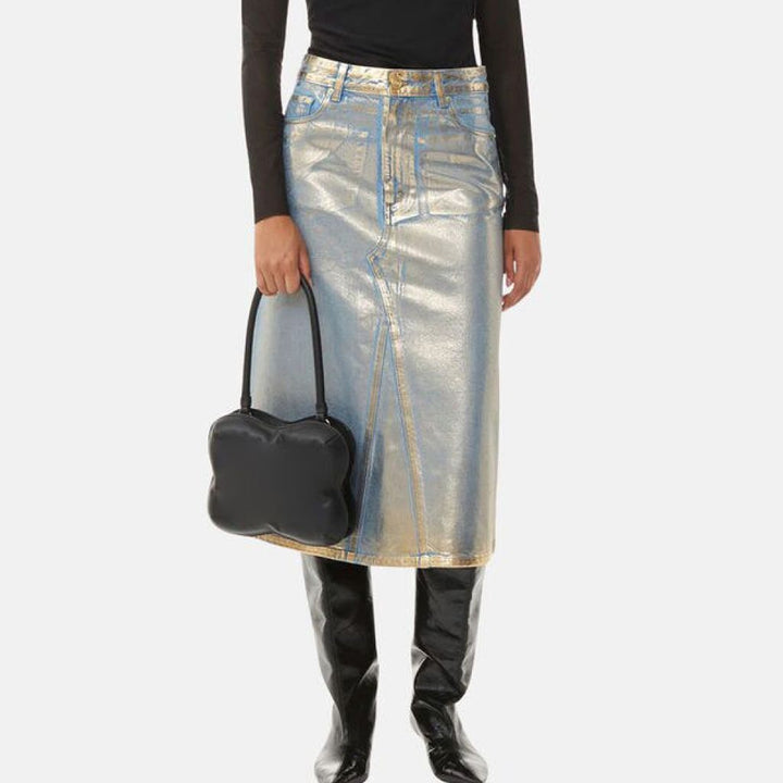 Glossy Minimalist Denim Skirt