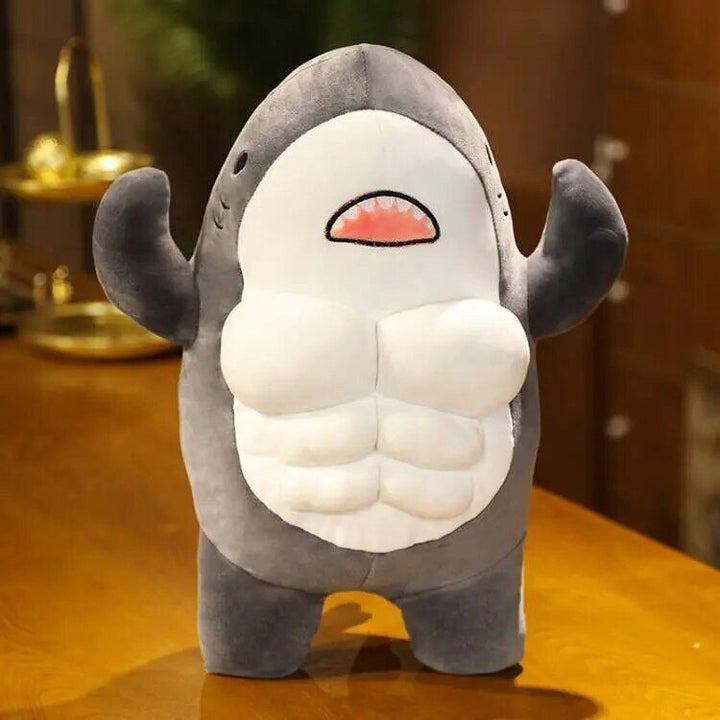 Charming Muscle Shark Plush Toy - 40cm Stuffed Animal Pillow, Ideal for All Ages