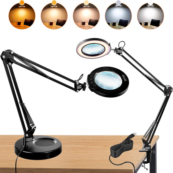 5X LED Magnifying Lamp with Adjustable Light and Clamp