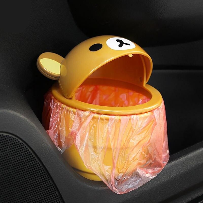 Cute Cartoon Bear Car Trash Can with Rolling Cover