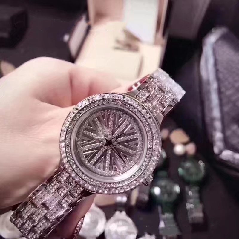 Women's watch with diamond steel belt