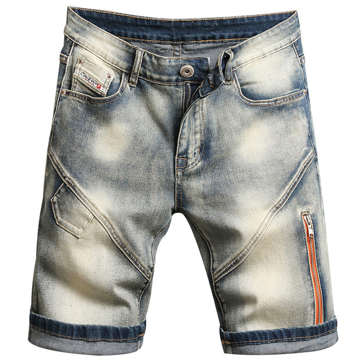 Decorative Zipper Stitching Casual Five-point Denim Shorts Men