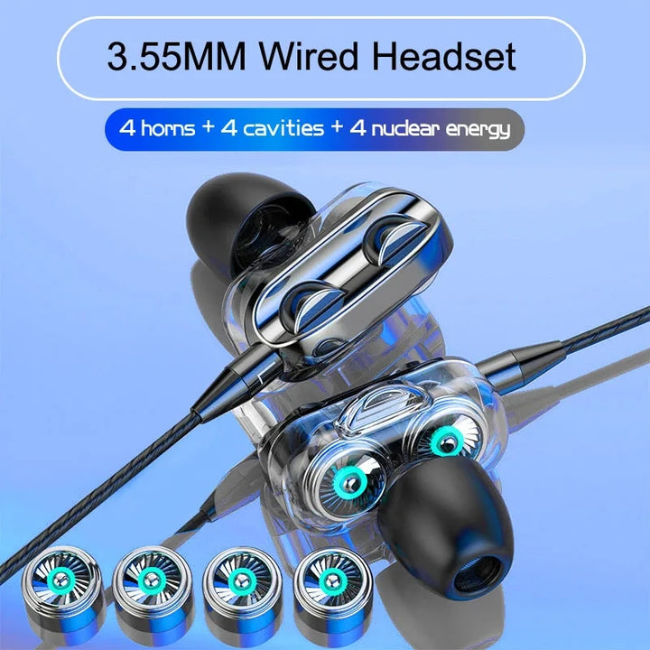 3.5mm HiFi Stereo Wired Earphones with Quad-Core Sound & In-line Mic