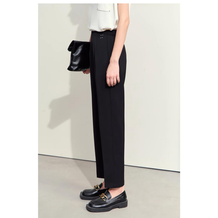 Minimalist Women's Woven Straight Pants with Embroidery