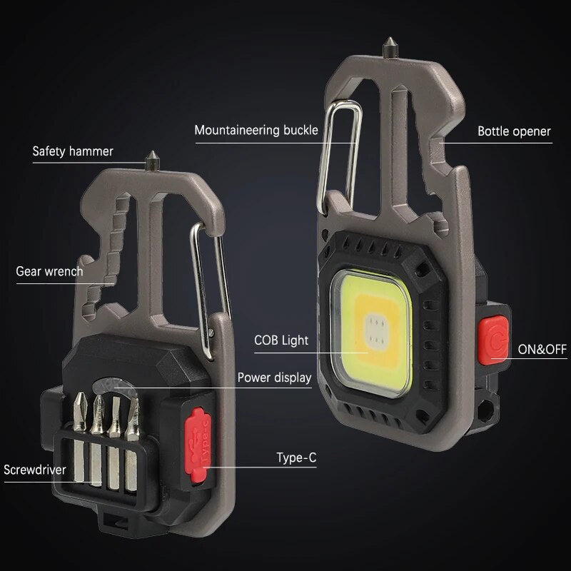 High Lumens Rechargeable COB Keychain Work Light with 8 Modes