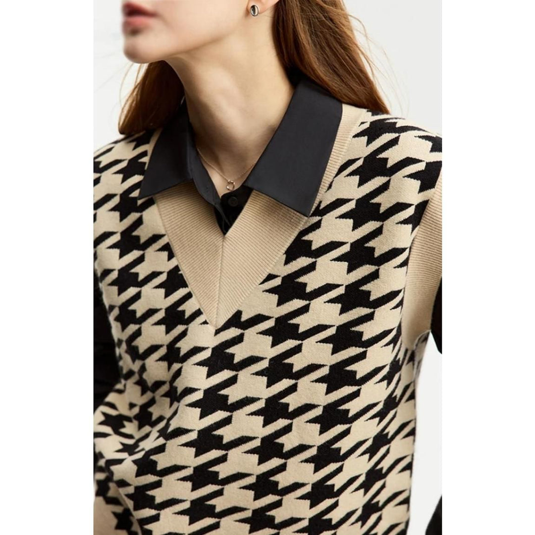 Chic Autumn Retro Plaid Knitted Waistcoat