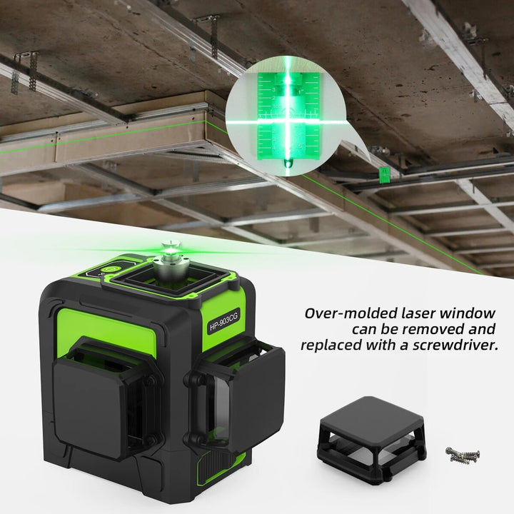 360° 3D Green Laser Level Kit with Receiver & Tripod, 12 Lines, Self-Leveling