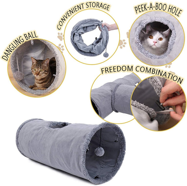 Collapsible Cat Tunnel with Crinkle Suede and Peek Hole – Portable Kitten Play Hideaway