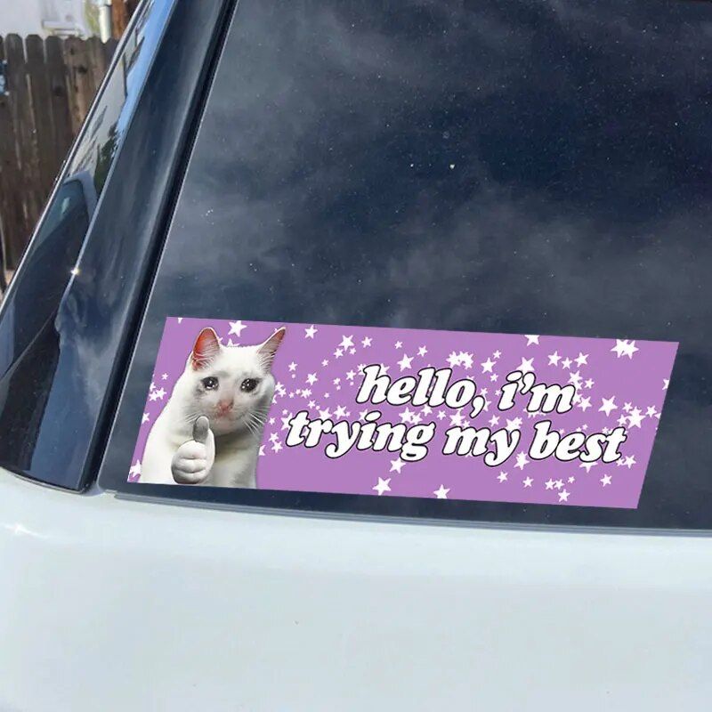 Funny "Hello, I'm Trying My Best" Cartoon Car Decals