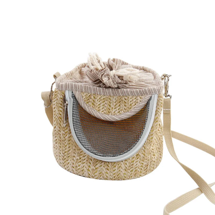 Portable Straw-Woven Parrot Backpack Cage