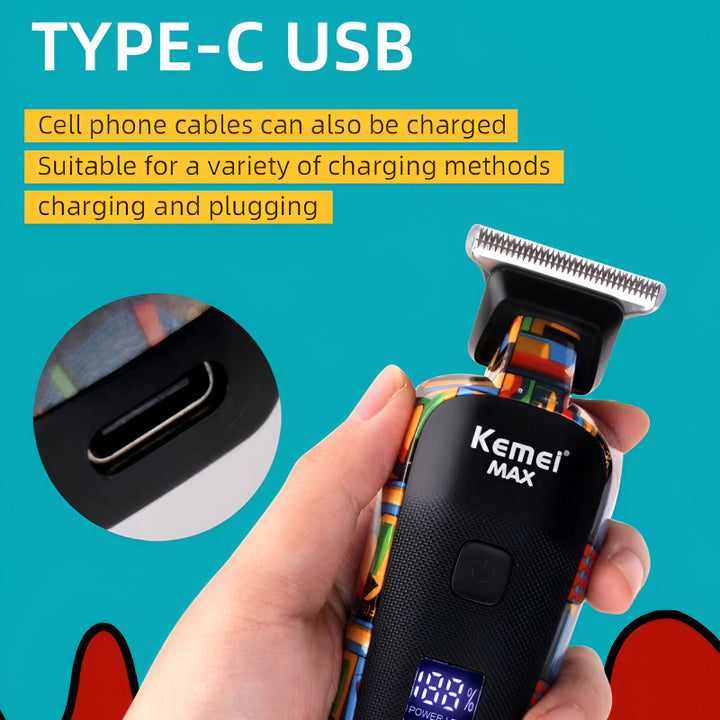 Digital Display Professional Men's Electric Hair Clipper with Graffiti Design