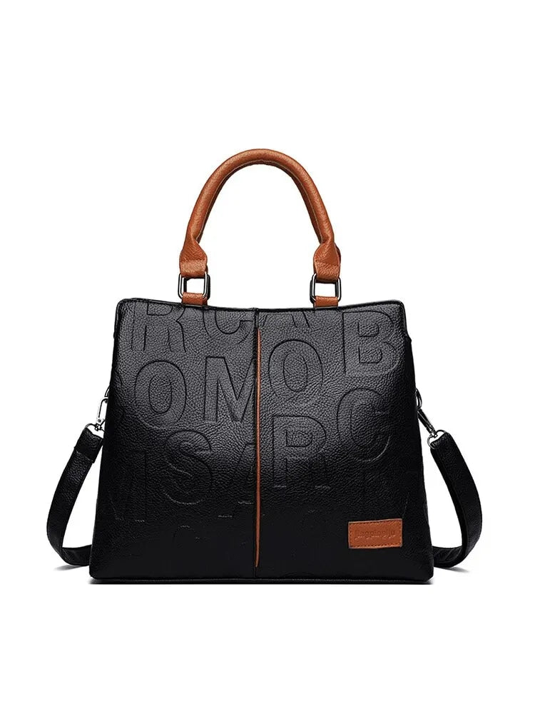 2023 Elegant Large Capacity Soft Leather Tote with Embossed Lettering