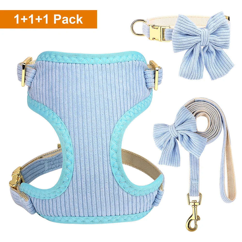 Adjustable Bowknot Dog Collar Harness and Leash Set