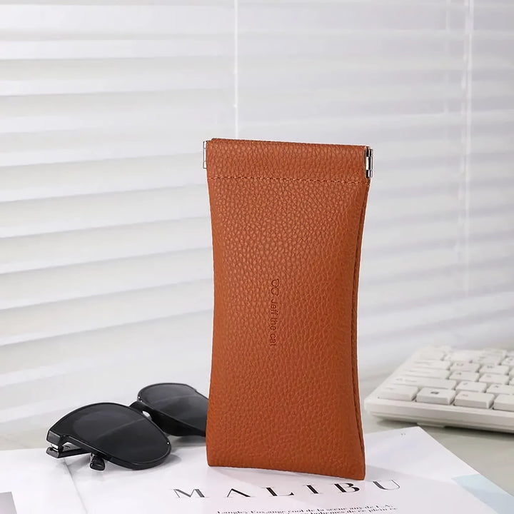 Elegant PU Leather Glasses Case with Automatic Closure