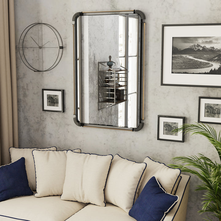 Industrial Black Metal Pipe Hanging Wall Mirror