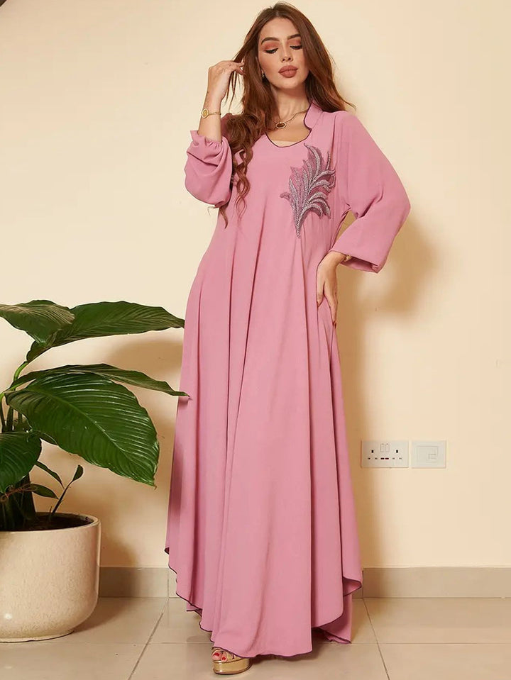 Women's Long Sleeve Chest Applique Middle East Loose Dress