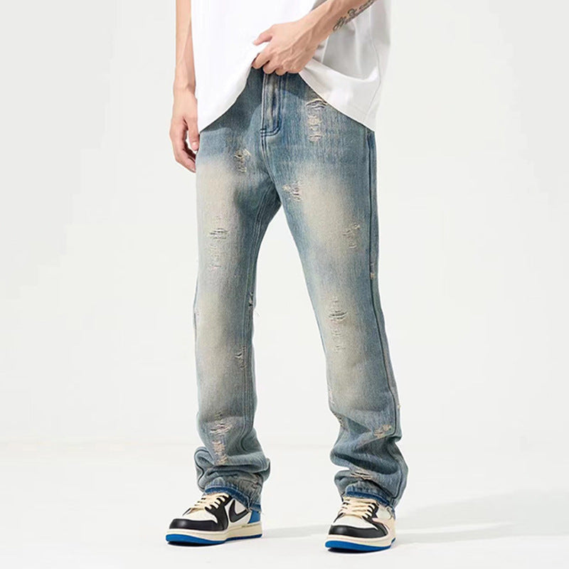 American Retro Washed Make Old Ripped Jeans