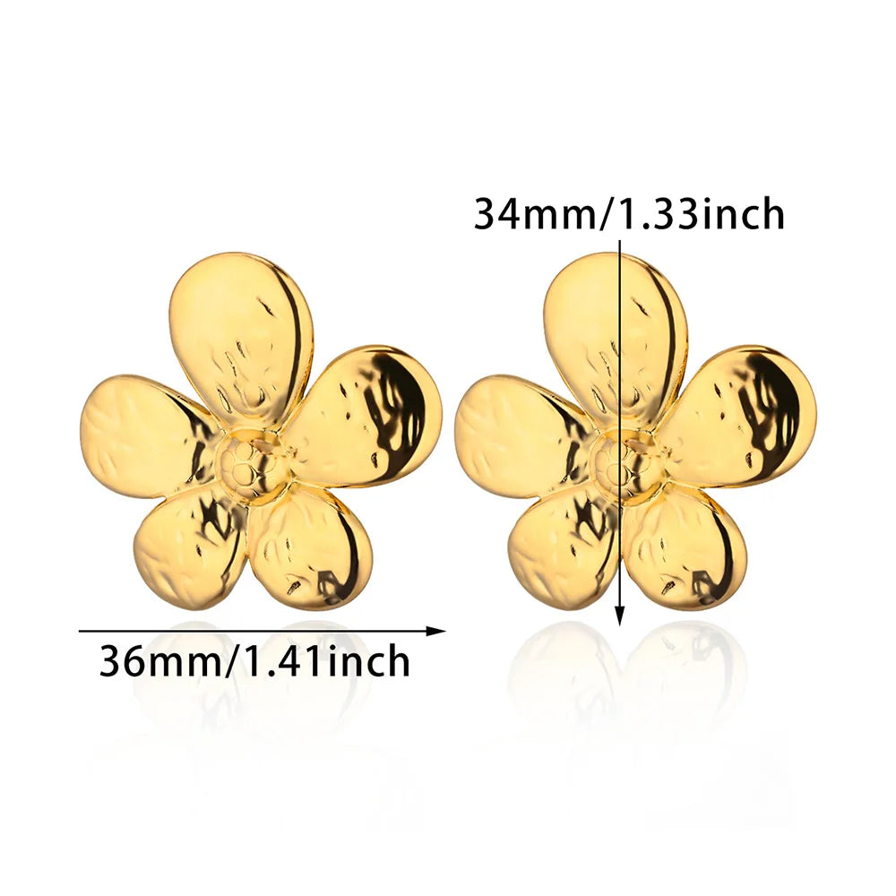 Elegant Floral Stainless Steel Stud Earrings - Trendy Flower Ear Accessories