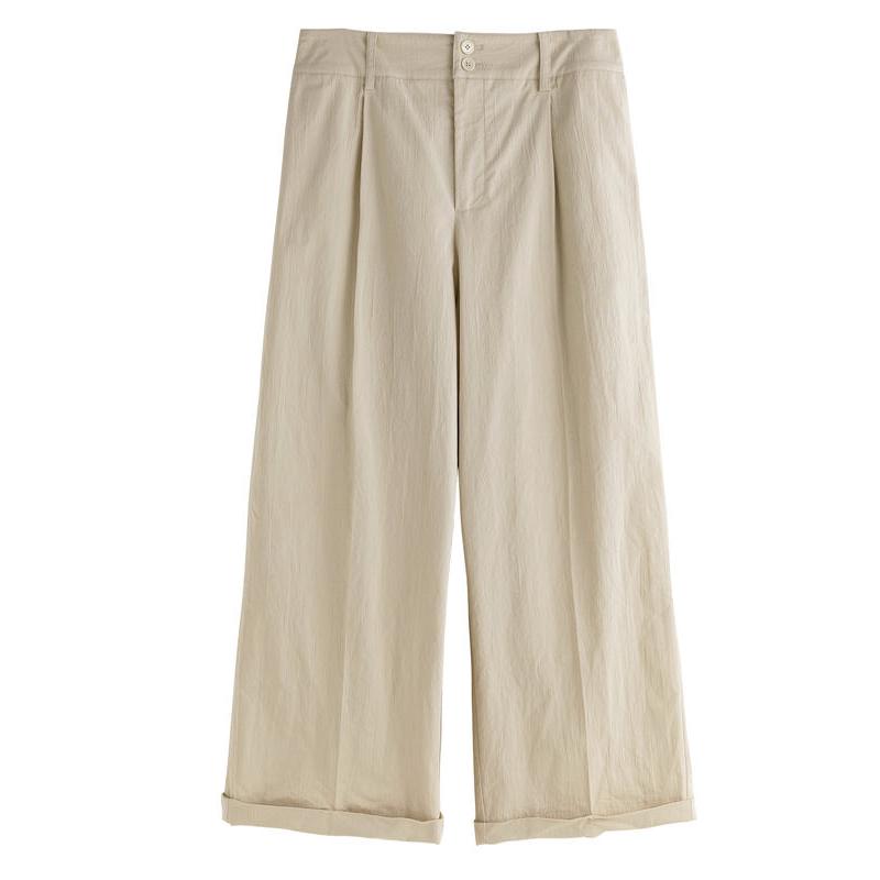 High Waist Wide-Leg Cuffed Trousers for Women