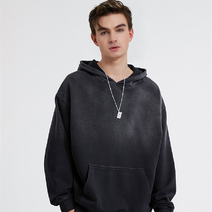 Washed Gradient Worn Hooded Sweater For Men