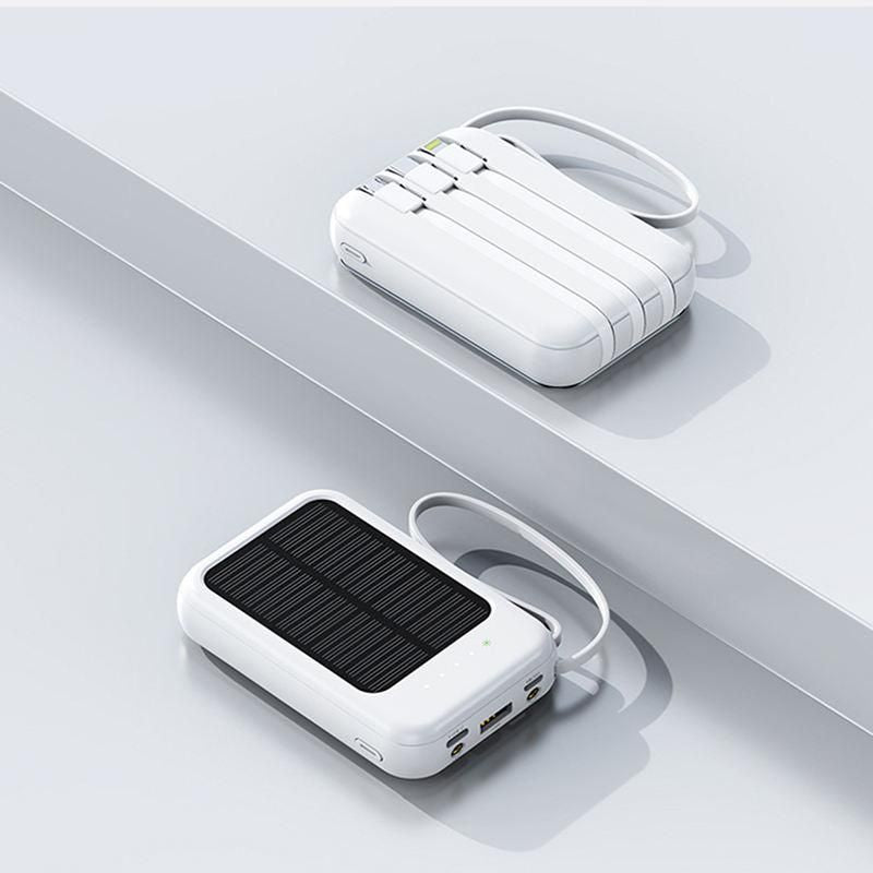 Solar Power Bank 20000mAh with LED Lights & Built-in Cables