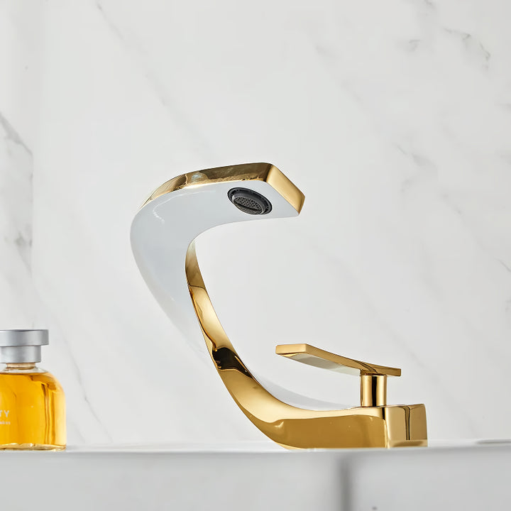 Elegant Brass Gold & White Bathroom Basin Faucet