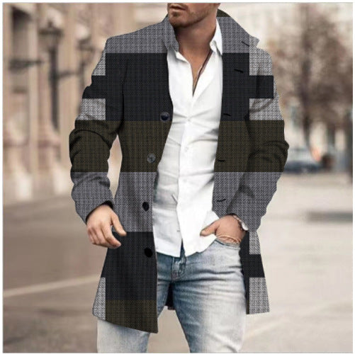 Men's Woolen Stand Collar Mid-length Casual Coat