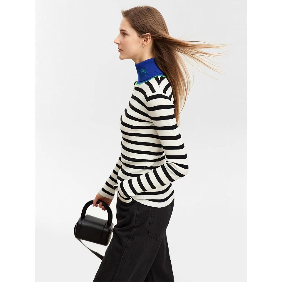 Minimalist Striped Turtleneck Sweater