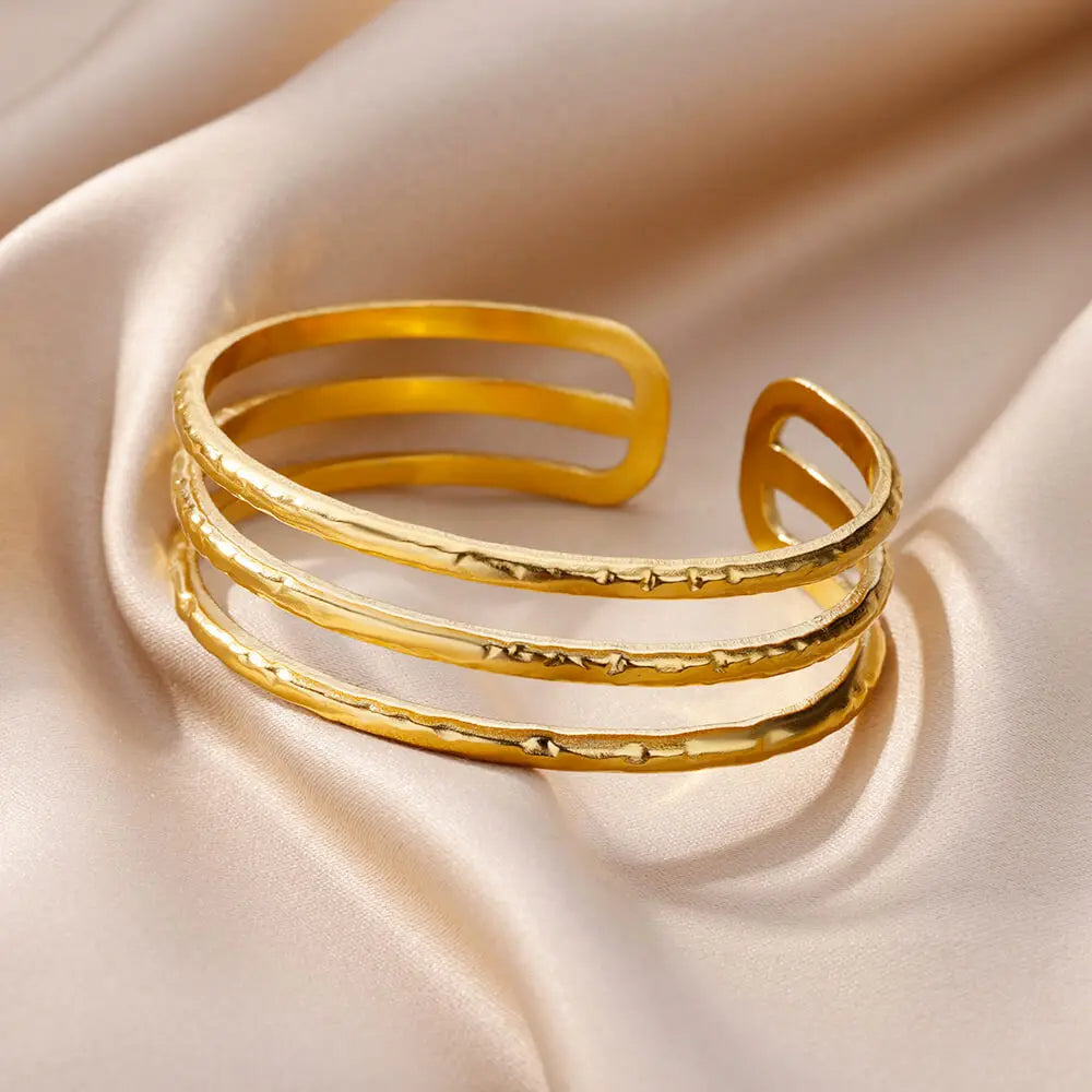 Elegant Multi-Layer Gold Stainless Steel Bangle Bracelet