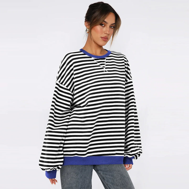 Women's Patchwork Striped Loose Sweatshirt - Autumn Fashion Casual Pullover