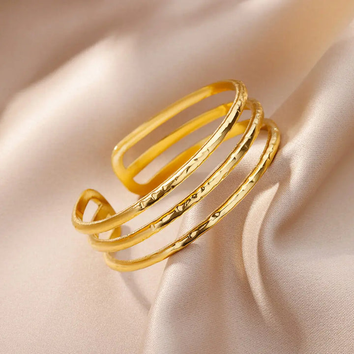 Elegant Multi-Layer Gold Stainless Steel Bangle Bracelet