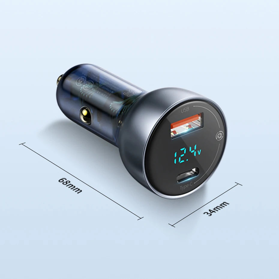 65W Fast Car Charger with LED Display for Quick Charging