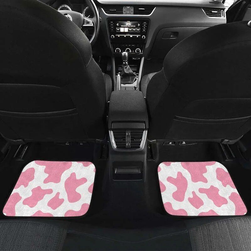 Pastel Pink & White Cow Print Car Floor Mats