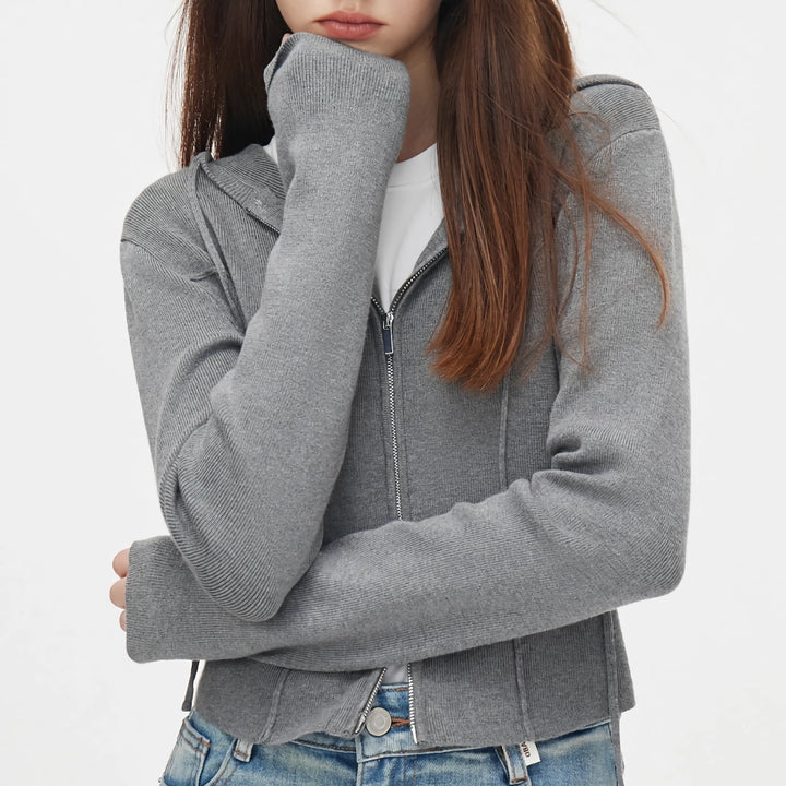 Hooded Cardigan Solid Sweatshirt