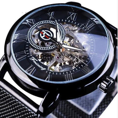 Men's Fashion Casual Mesh Belt Hollow Mechanical Watch